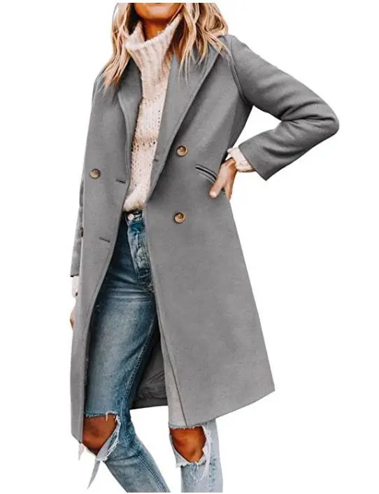 New Women's Woolen Mid length Coat Grey - Shop at LoveMi
