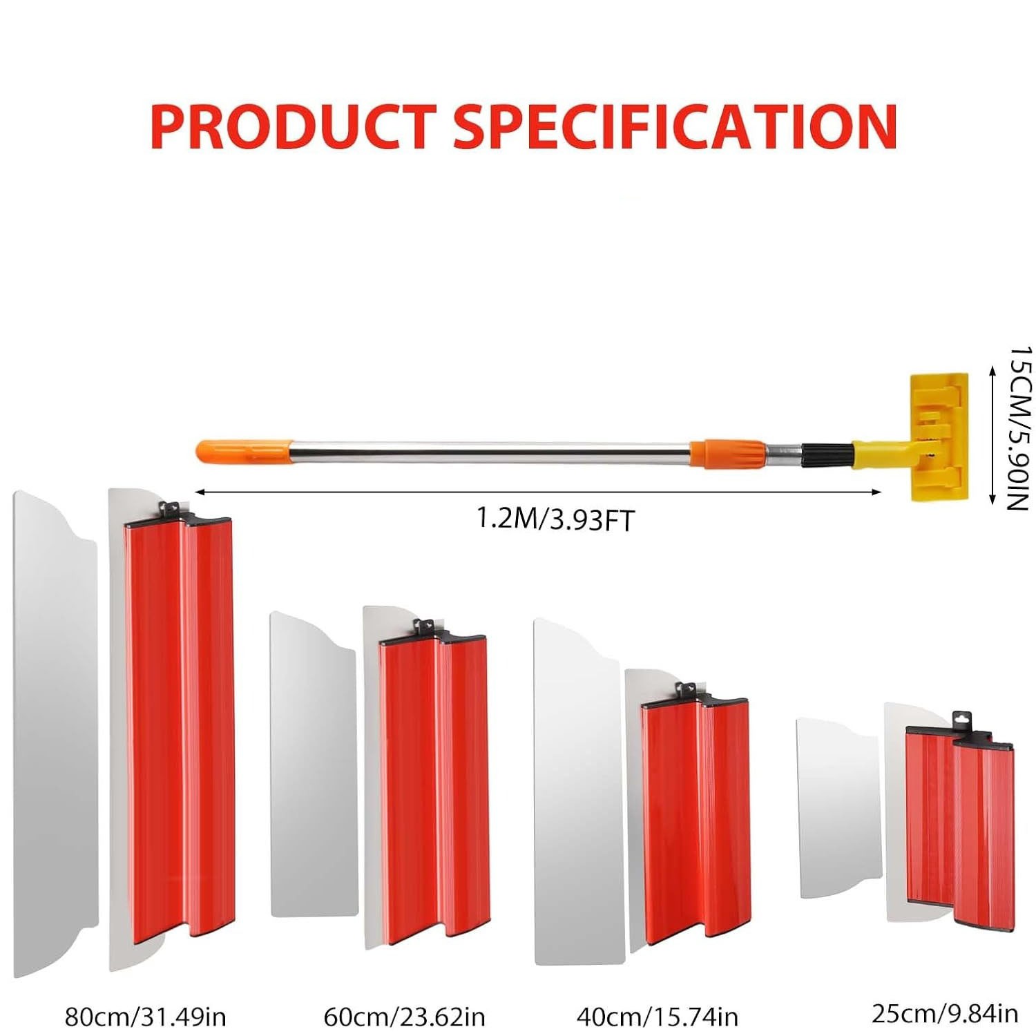 25406080cm Stainless Steel Drywall Skimming Blades Set W Telescopic Pole Kit — image 6