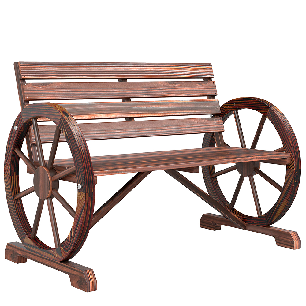 Wooden Wagon Wheel Bench, Rustic Outdoor Patio Weather Resistant Furniture... 9