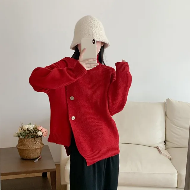 Women's Fashionable Simple Turtleneck Sweater Red - Shop at LoveMi