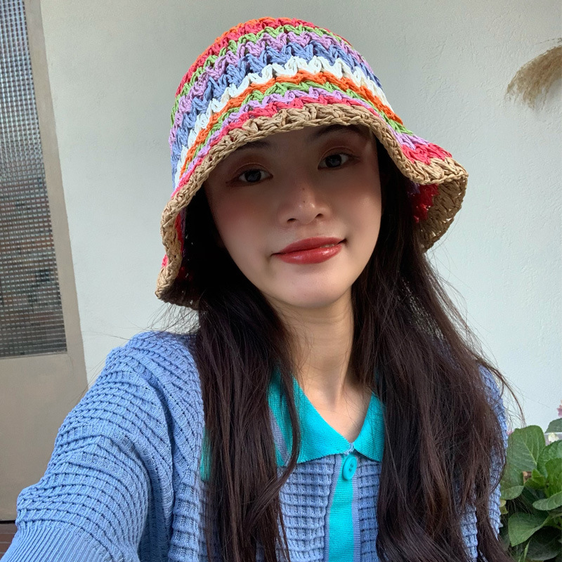 Women's Summer Hollow Color Woven Straw Hat