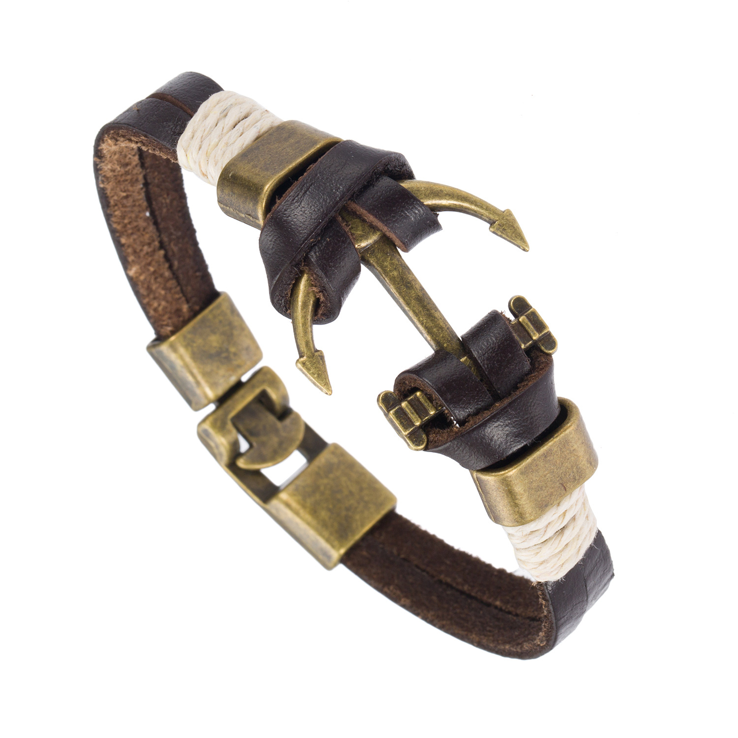 Punk Retro Anchor Bracelet Leather Magnetic Clasp Alloy Bracelet