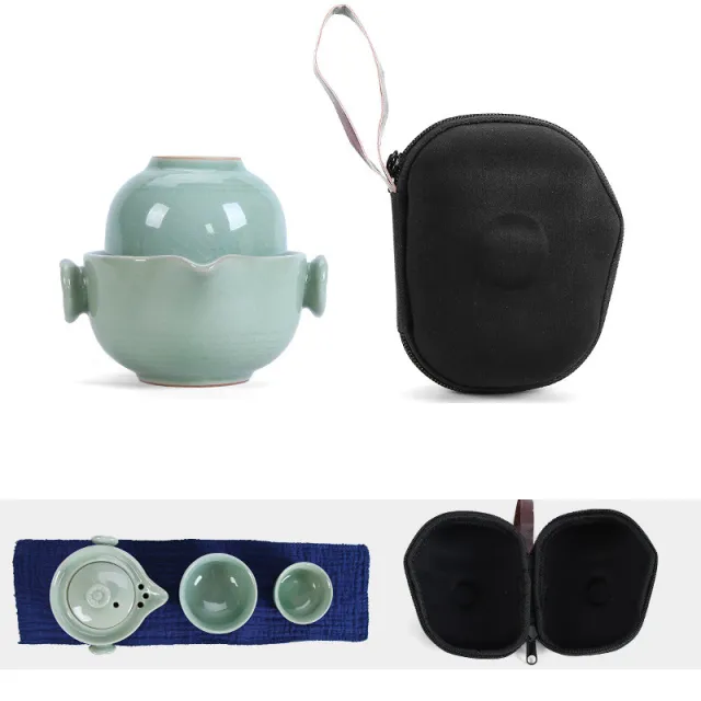 Geyao Ceramics One Pot Two Cup Portable Travel Tea Set Green - Shop at LoveMi