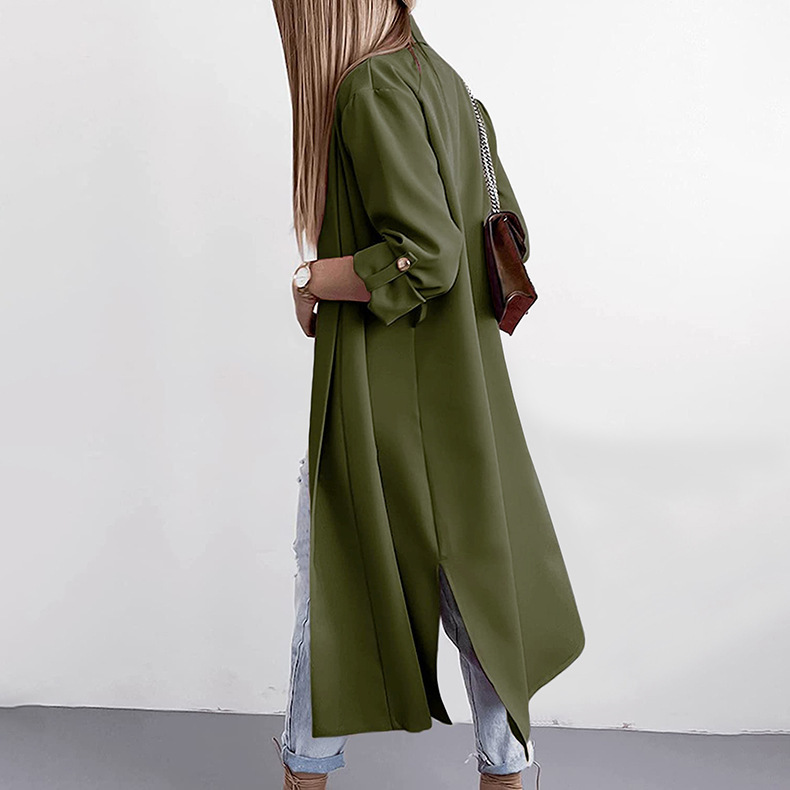 Title 3, Lengthened Solid Color Trench Coat Without Belt...