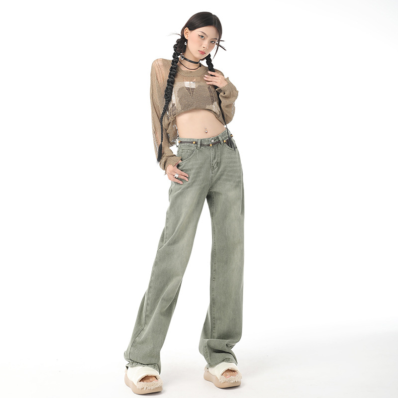 Title 2, New Niche Washed Retro Green Wide Leg Jeans for...