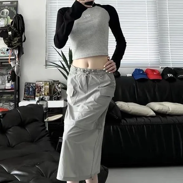 Women's High Waist Short Slim Bodice Top Black Grey - Shop at LoveMi