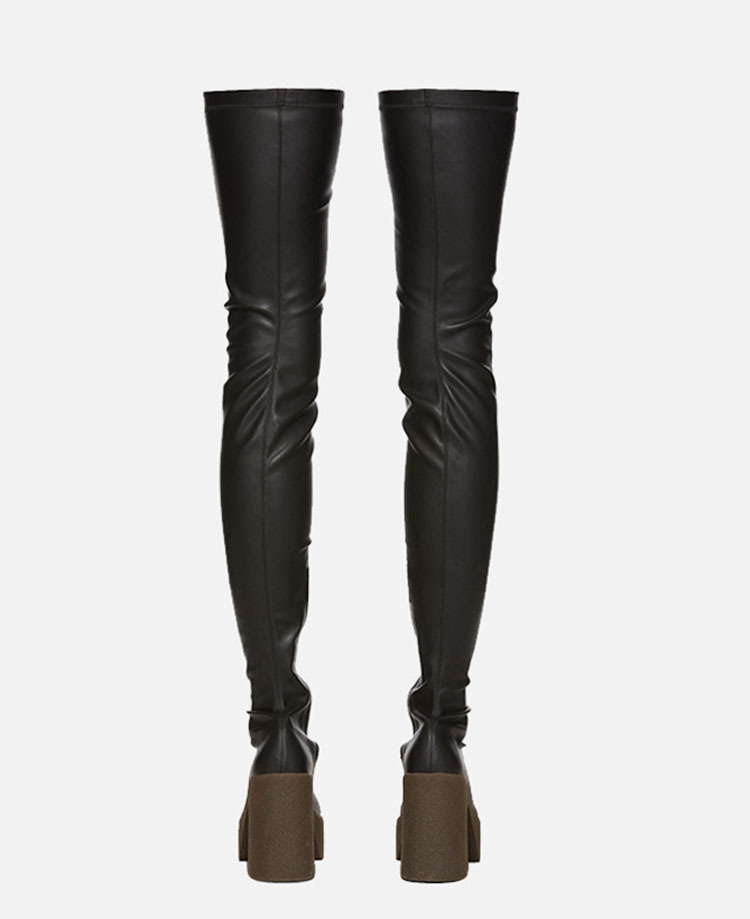 Thick Bottom Waterproof Platform Square Toe Elastic Boots