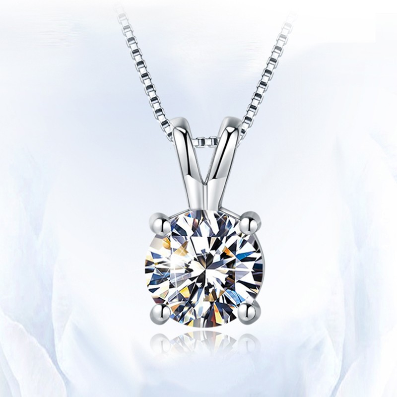 Dainty Brush Color Mossan Diamond Classic Four 4 Claw Pendant Necklace