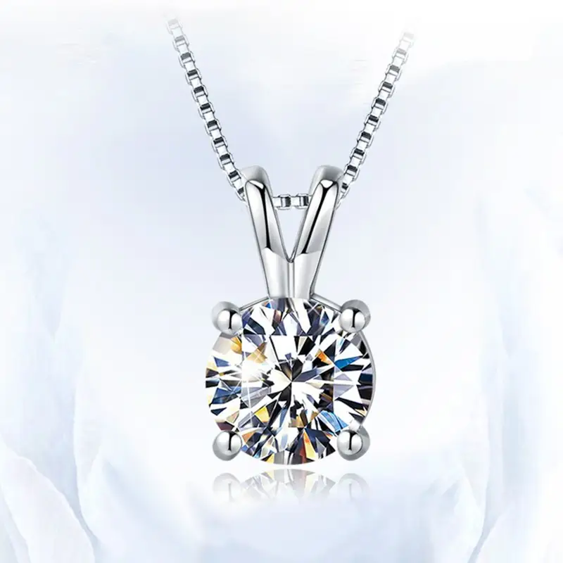 Dainty Brush Color Mossan Diamond Classic Four 4 Claw Pendant Necklace