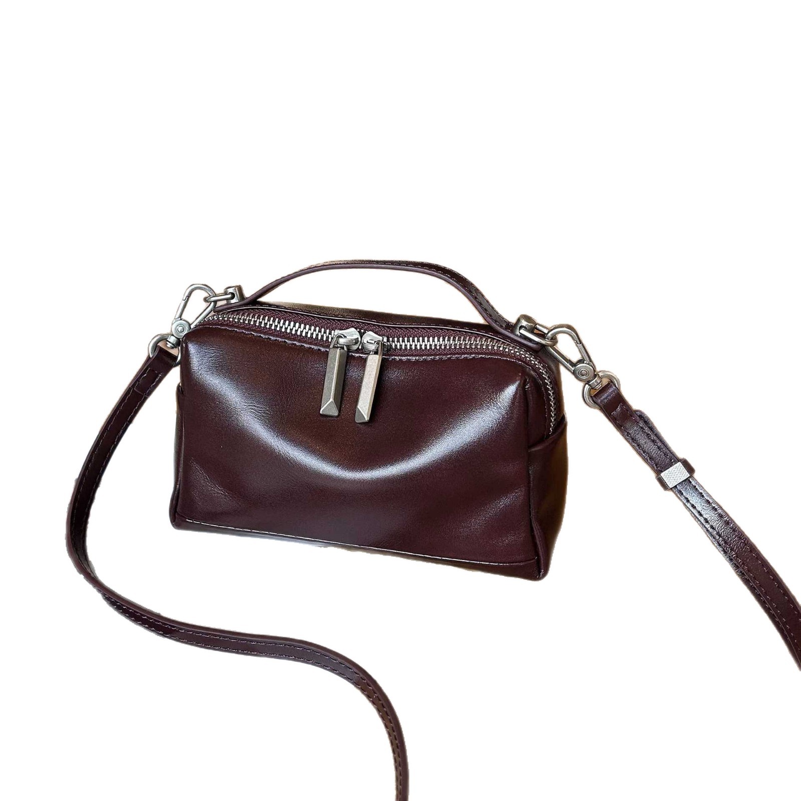 Cross-border Top-grain Vegetable-tanned Leather Small Square Crossbody Bag, Single Shoulder, Stylish And Compact Handheld Phone Bag 5