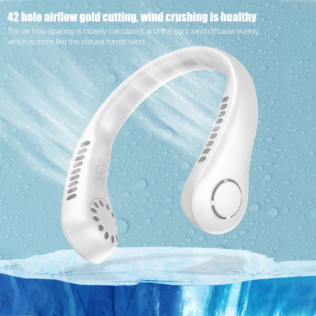 Mini hanging handheld leafless hanging neck fan, portable silent outdoor USB charging, super long life portable cooling lazy small fan.