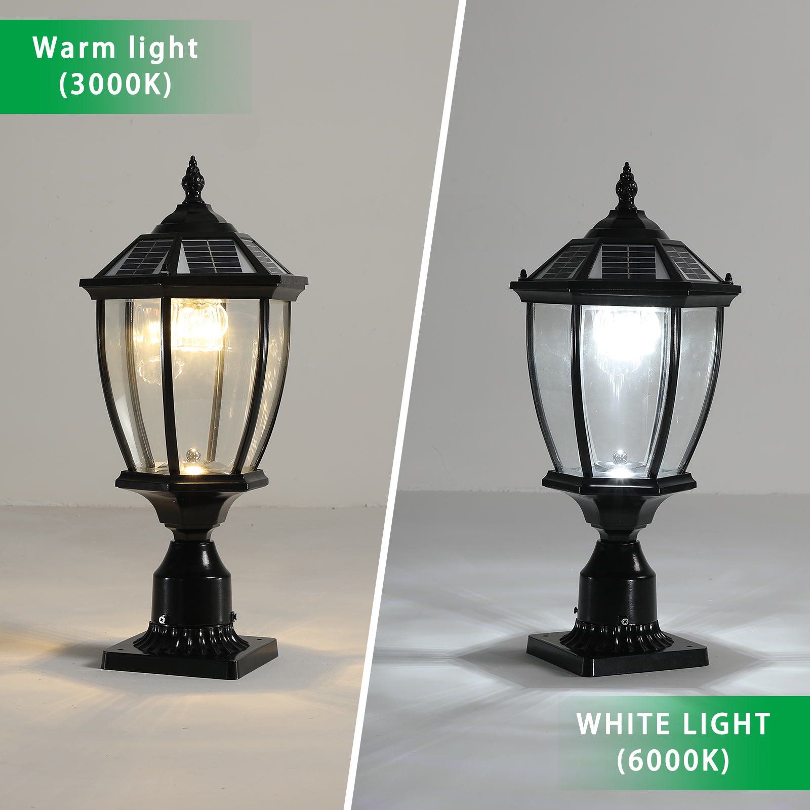 20 H Black Solar Powered LED Outdoor Lantern, Vintage Garden Light With Elegant Glass Design For Pathways, Yards, And Patios 2-Pack