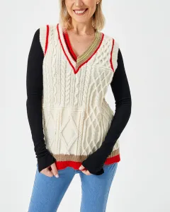 Women's Loose Casual Stretch Contrast Colour Sweater Vest - Picture Colour-M - View 1