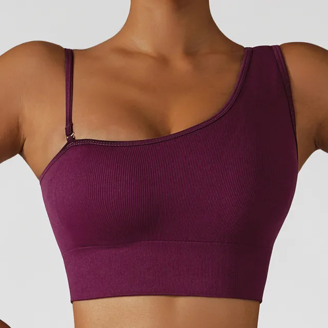 Sexy Sloping Shoulder Yoga Clothes Top With Irregular Movement Deep Purple - Shop at LoveMi