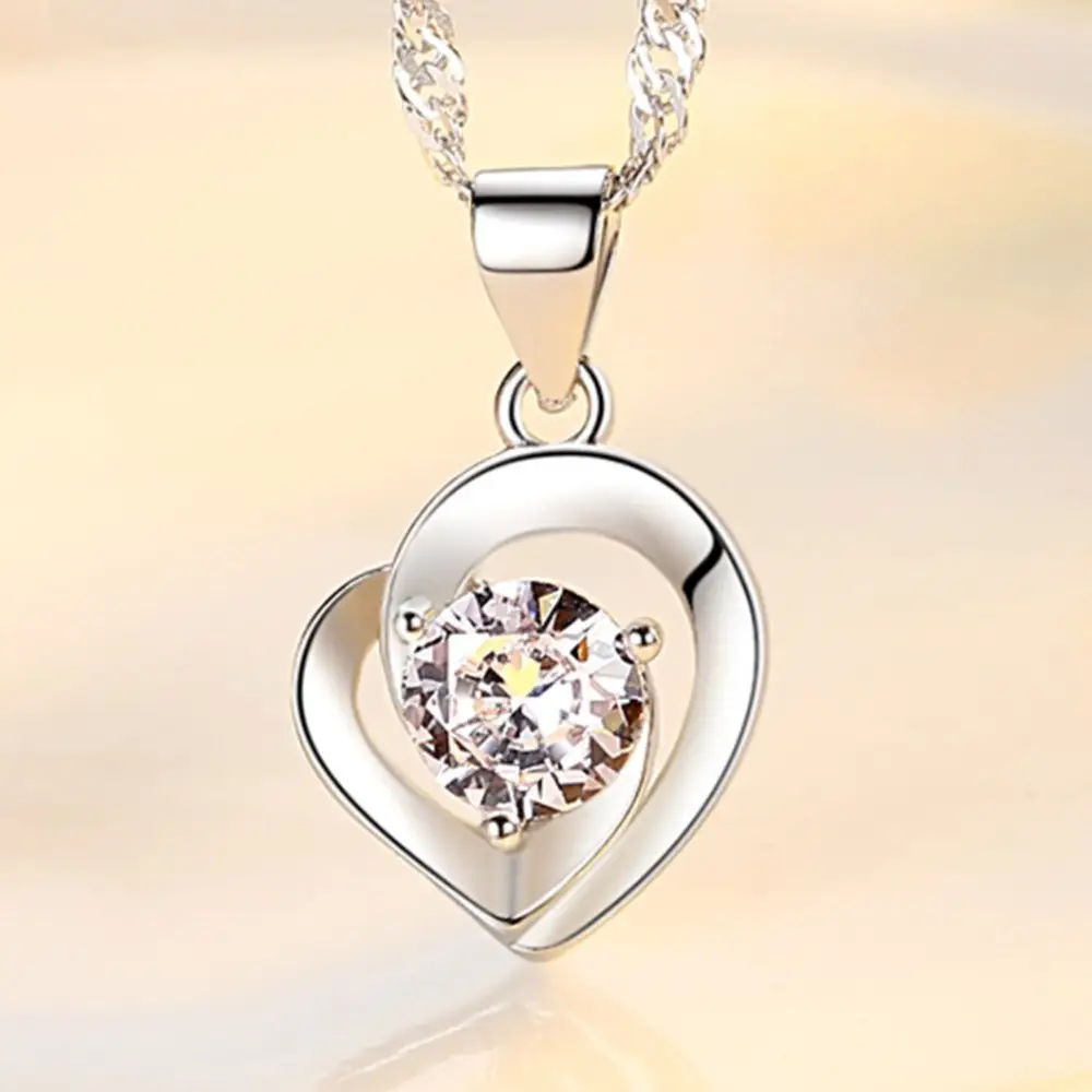 Sterling Silver Love Heart-shaped Simple And Versatile Net Red Tide Clavicle Chain
