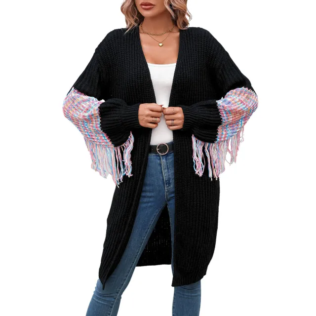 Women's Fashion Casual Tassel Knitwear Coat Sweater Black - Shop at LoveMi