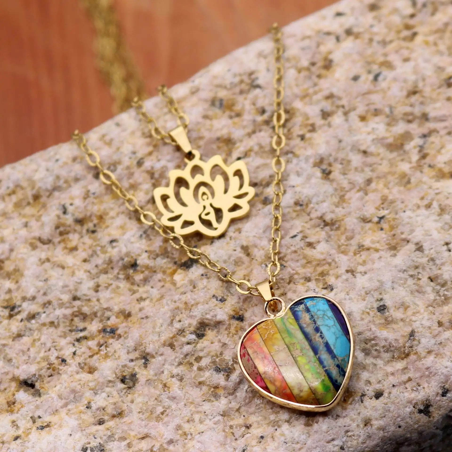 Colorful Peach Heart Pendant Chain Necklace