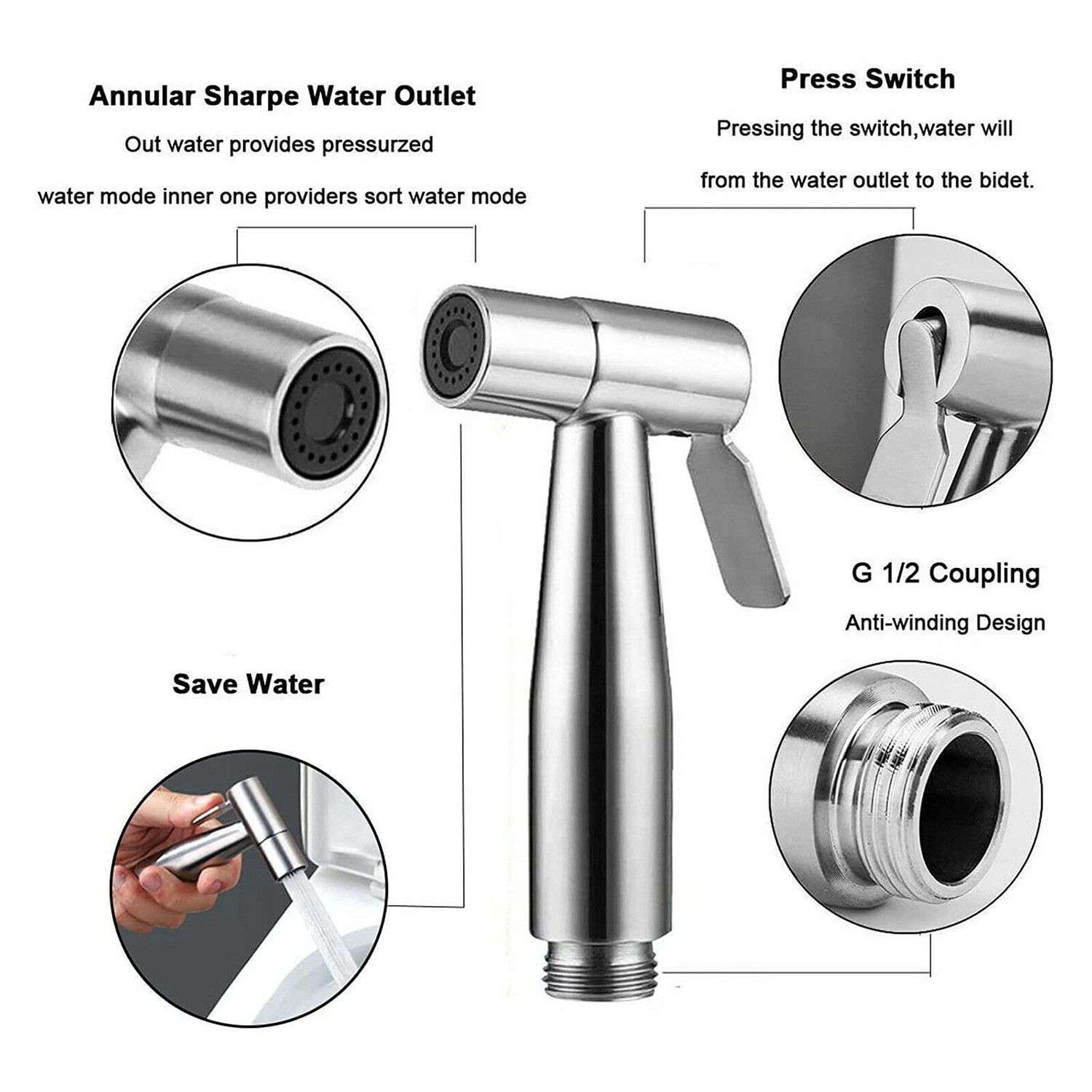 Handheld Shower Head Bidet Attachment - Bathroom Hose Kit & Shattaf Adapter — image 7