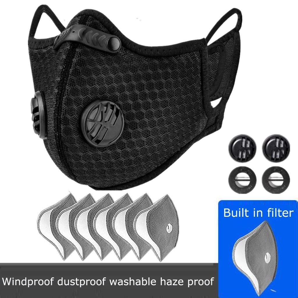 Sport Cycling Face Mask With Active Carbon Filter Breathing Valves Washable
