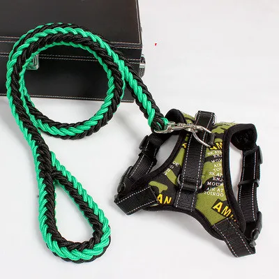 New Nylon Medium Large Dog Harness Collar K9 Padded Extra Reflective Collar Puppy Lead Pets Vest Dog Vest Husky Dogs Supply Green - Shop at LoveMi