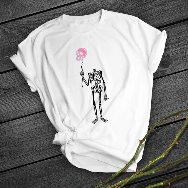Skeleton Balloon Head Print Short Shirt Team Uniform European And American Fabrics White - Shop at LoveMi