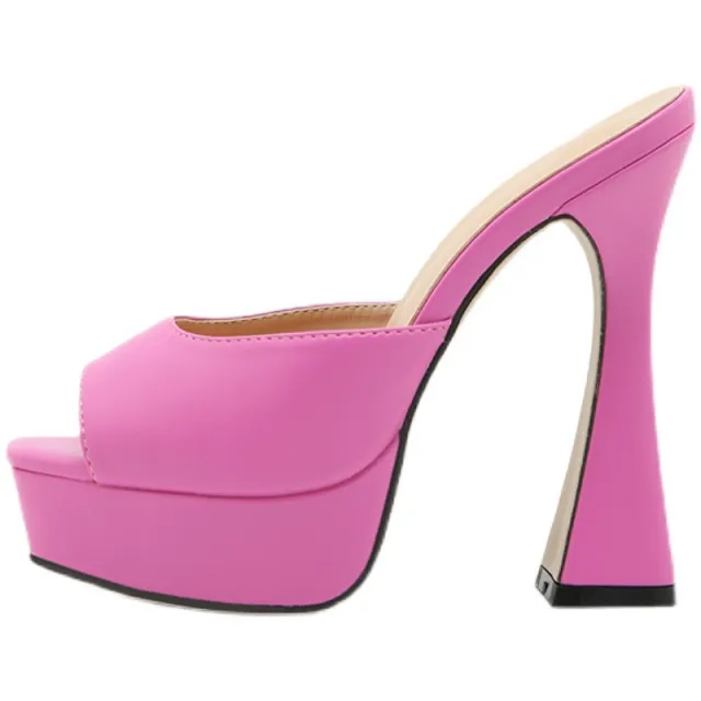 Fashion Solid Color Thick High Heel Platform Sandals Pink - Shop at LoveMi