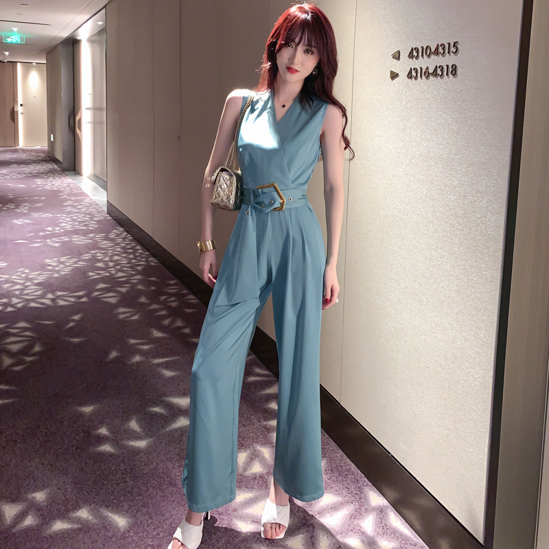 Pants Femininity V-neck High Waist Slim One Piece - Image 2