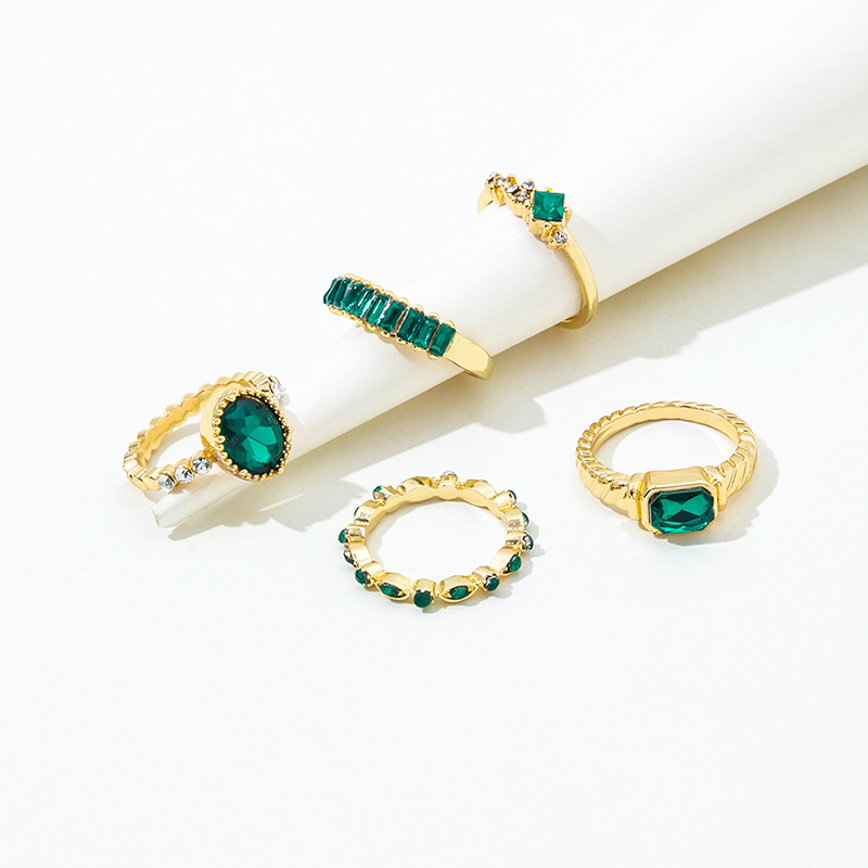 Title 5, Emerald geometrische diamant ring set van 5. St...