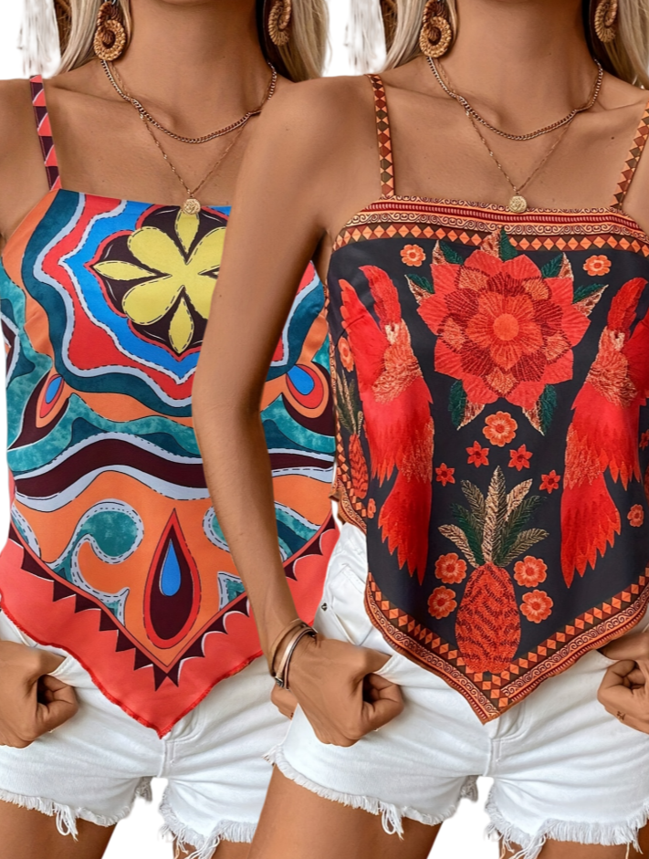 2pcs Printed Green Plant Positioning Vest