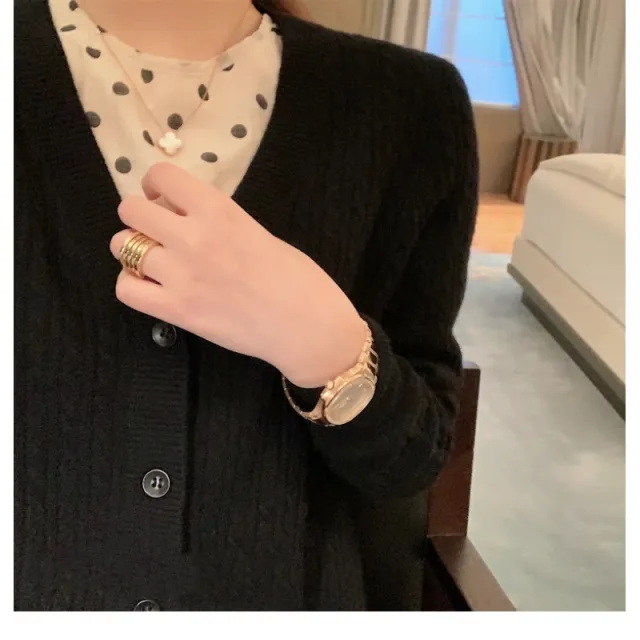 Gentle Wind Wool V neck Knitted Cardigan Women Black - Shop at LoveMi