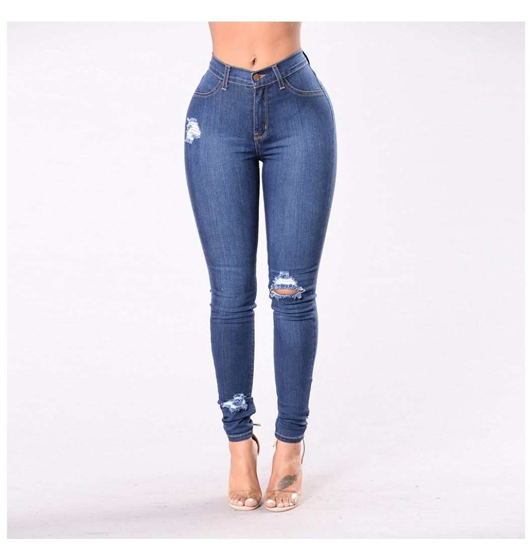 Ripped Slim Slim Pants Dark Temperament Denim Pants Blue - Shop at LoveMi