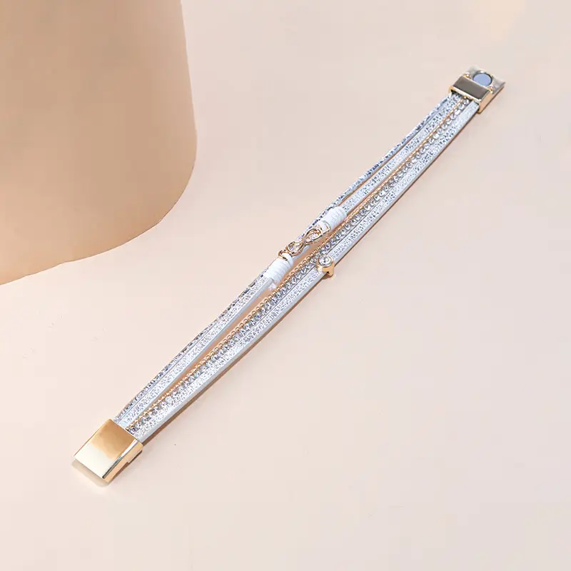 Women's Punk Style Multi-layer Diamond Leather Magnetic Buckle Bracelet
