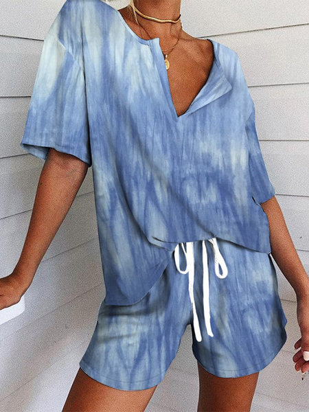 Printed V-neck Short-sleeved Home Wear Suit