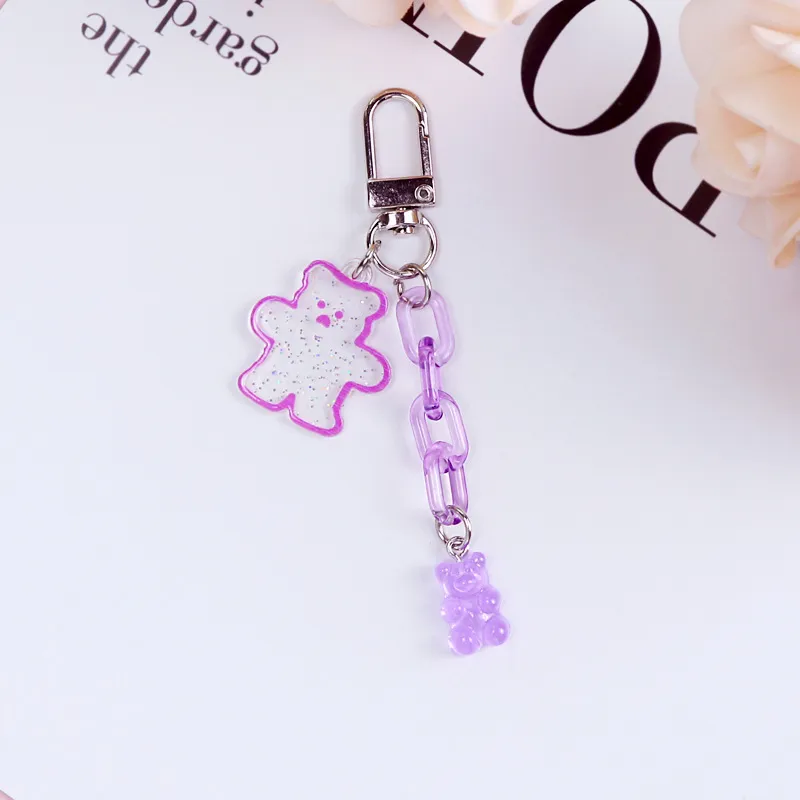 Acrylic Bear Headphone Accessories Keychain Girl Heart - Purple
