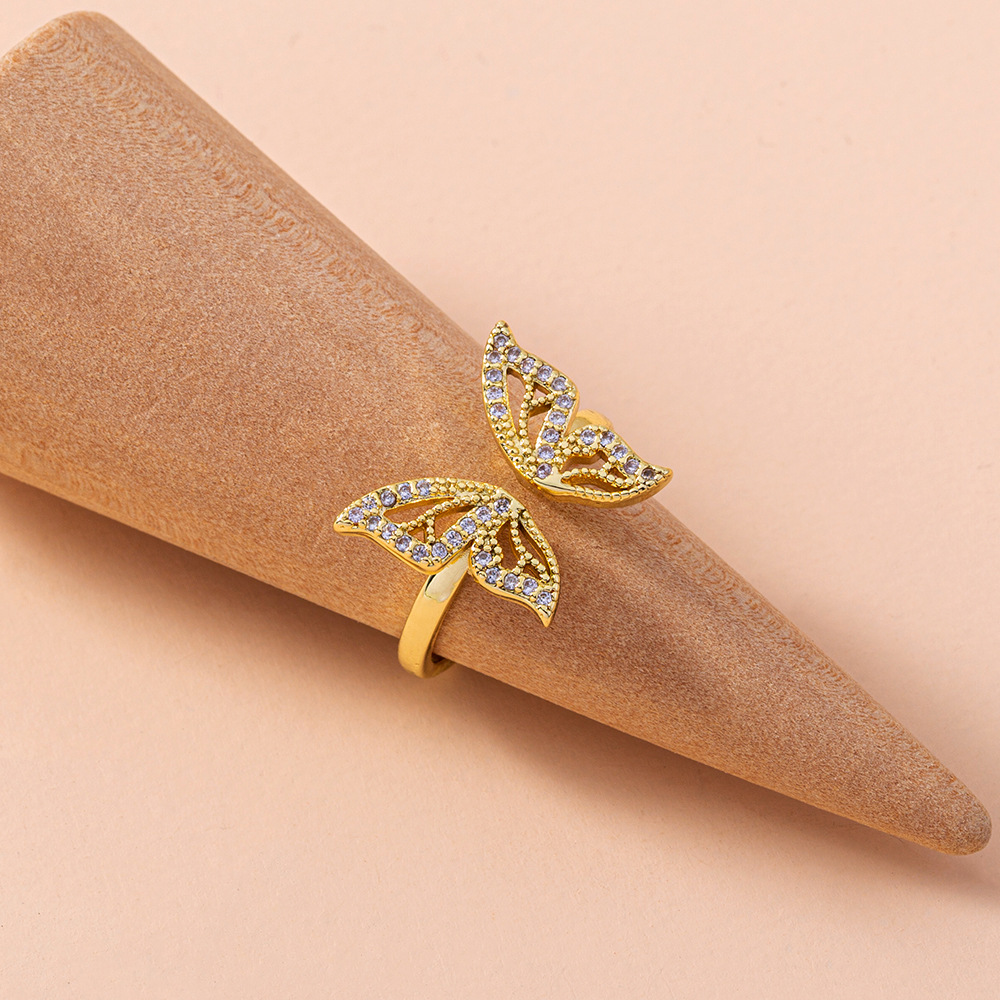 Adjustable Micro-set Zircon Butterfly Ring