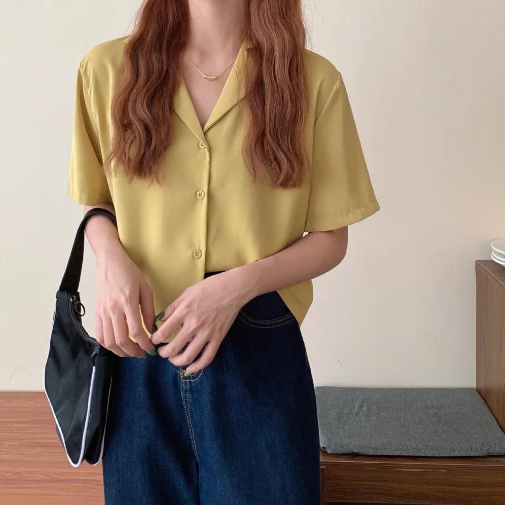 Slim And Versatile Casual Short Top - Yellow