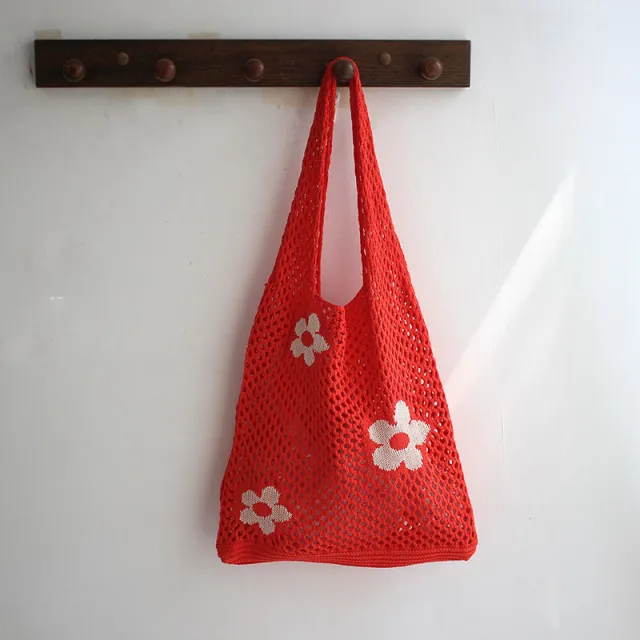 Ins Large Capacity Shopping Bag Woven Hollow Mesh Orange - Shop at LoveMi