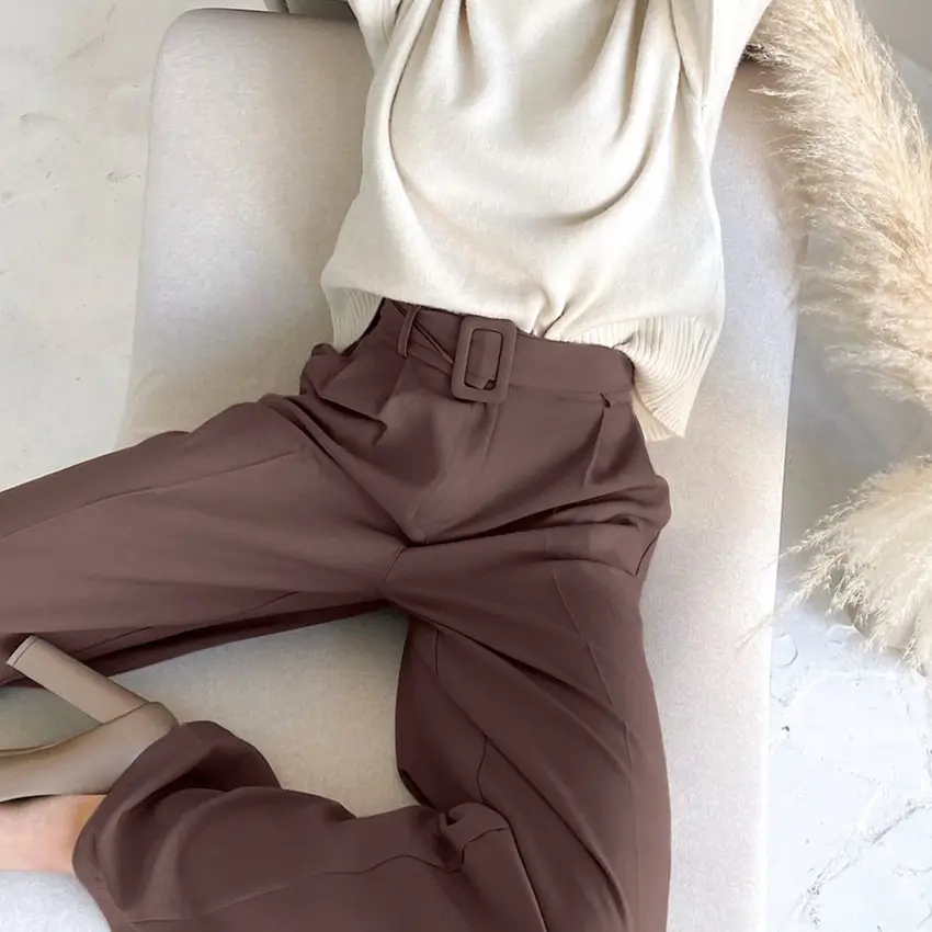 Women's Casual All-match Solid Color Neutral High Waist Suit Pants