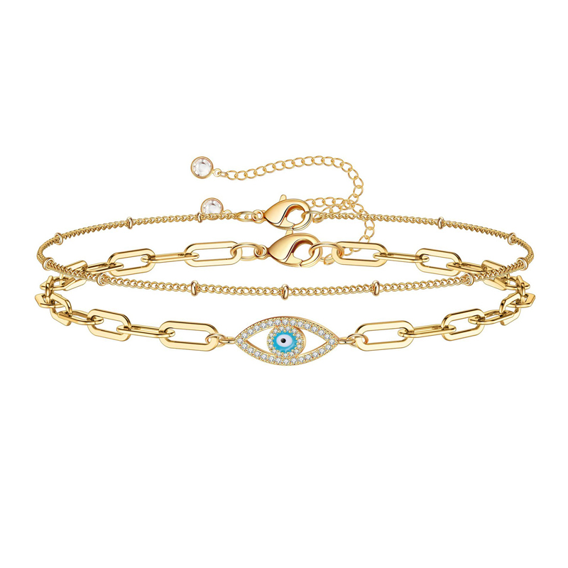 Dainty Gold Bracelets For Women, 14K Gold Filled Adjustable Layered Bracelet Cute Oval Chain  Bar Gold Bracelets For Women Jewelry
