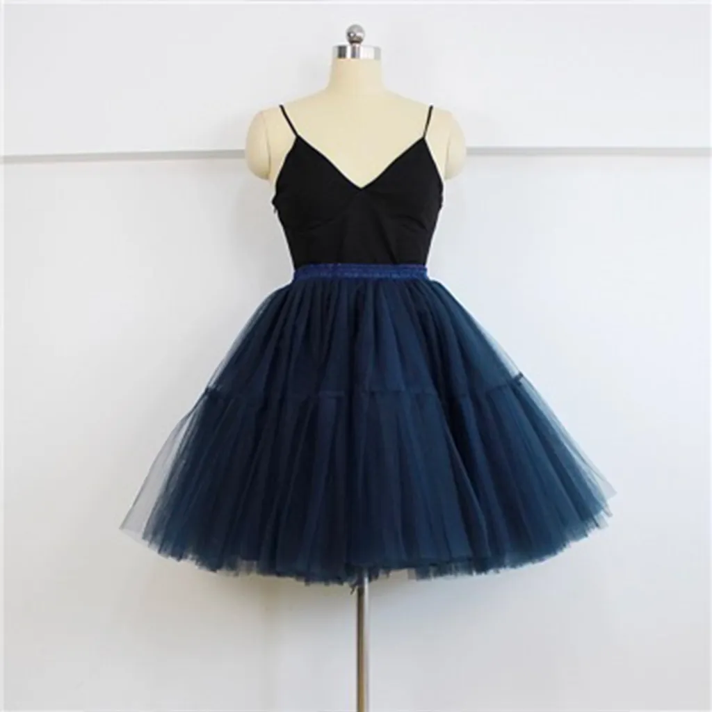 Black Tulle-Layered High-Waist A-Line Skirt, Women's Tutu Skirt Mesh Splicing Skirt Multi-layer Cake A-line Pleated Skirt Fairy Skirt - Blue