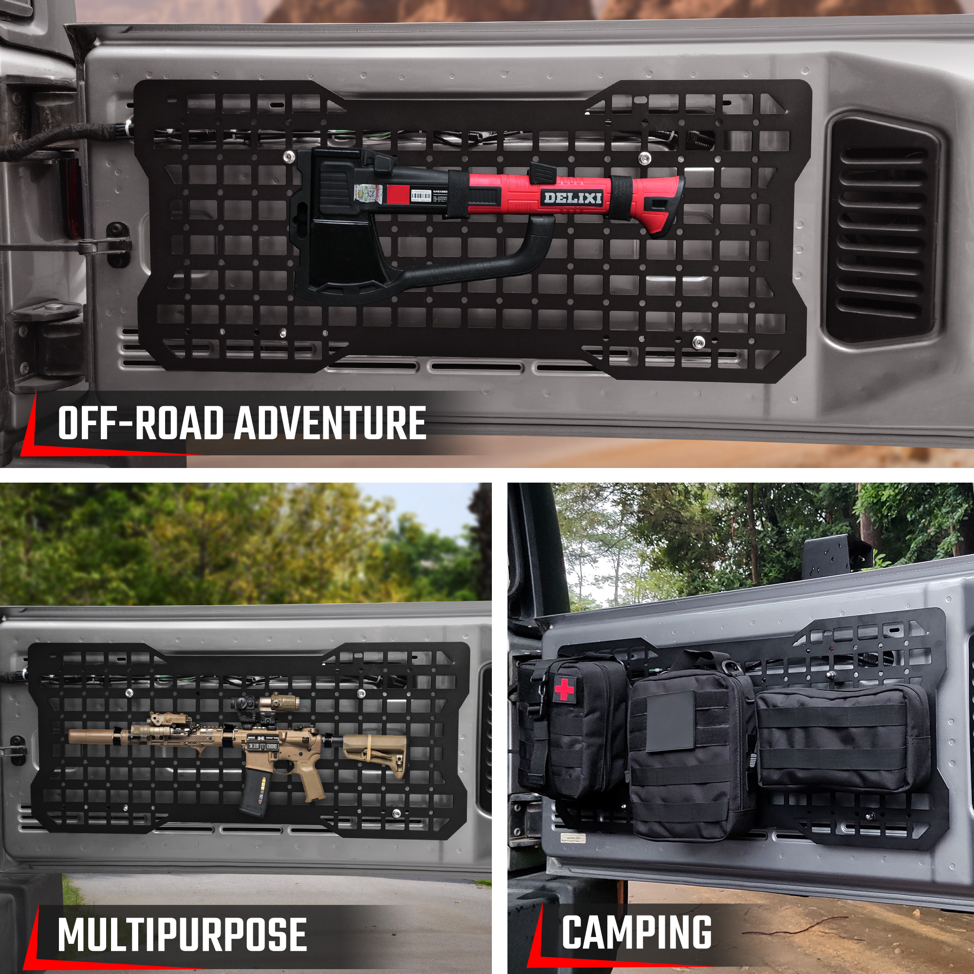 Tailgate Tactical Panel For Wrangler Tailgate Tool Kit Organizer Racks Compatible With Je Ep Wrangler 2007-2018 JK JKU & 2018-2024 JL JLU