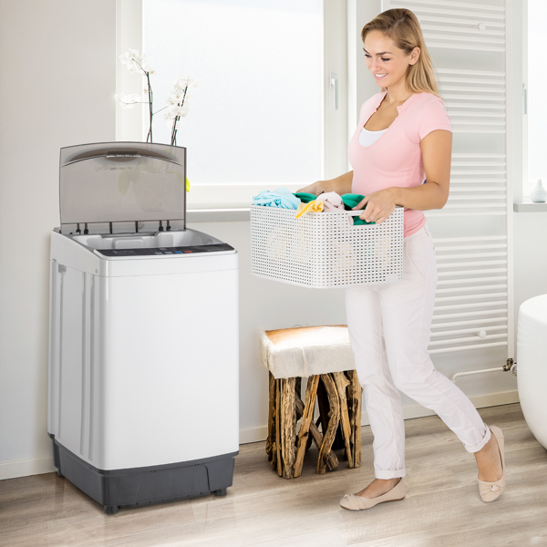 Full-Automatic Washing Machine Top Load Portable Compact Laundry Washer Spin With Drain Pump,10 Programs 8 Water Level Selections With LED Display 17.8 Lbs Capacity, Black image 24