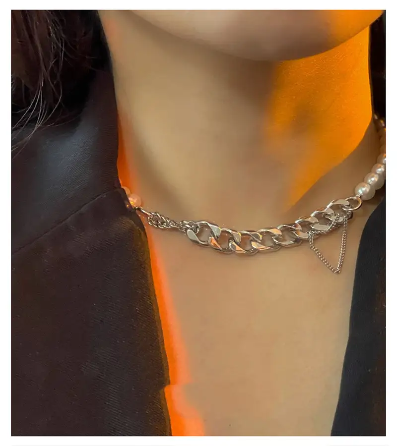 Pearl Necklace Female European And American Chain Stitching Decoration