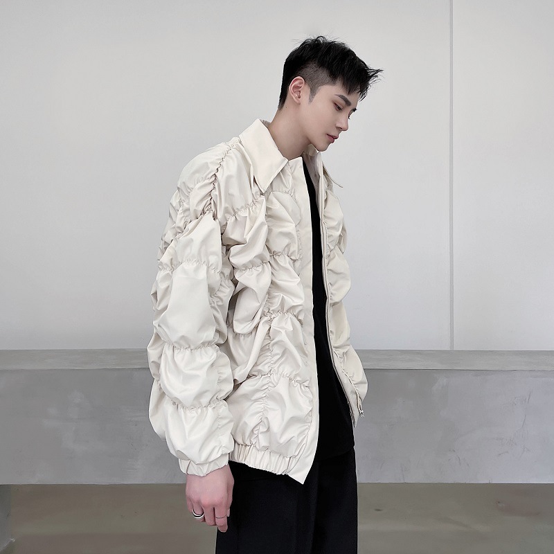 Trendy Loose Silhouette Three-dimensional Pleated Lapel Jacket For Men