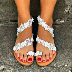 Women's Boho Casual Comfortable Flat Sandals - White - View 1