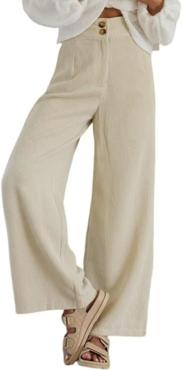 Women's Corduroy Double Button Stretch Casual Pants Apricot - Shop at LoveMi