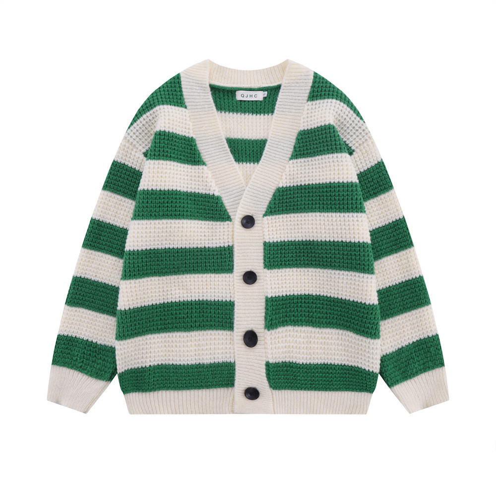 Men's Casual V-neck Collision Striped Knit Cardigan