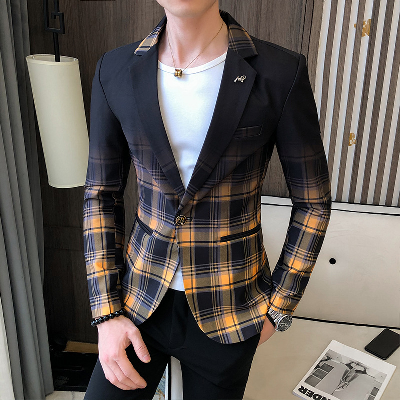 Title 2, Plaid suit coat slim suit jacket men