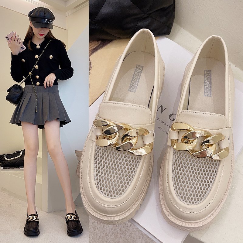 Women's Leather Shoes Mesh Hollow Breathable Blue Thick-soled Love