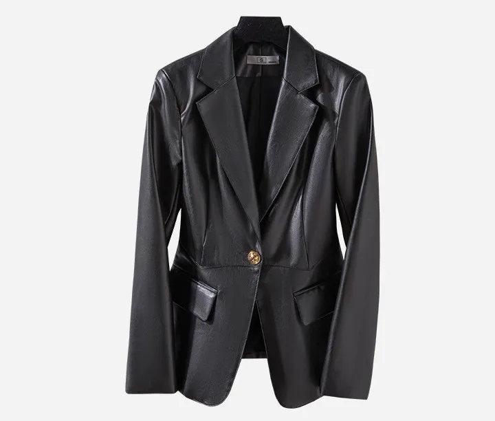 Women's Slim Skinny Leather Jacket Coat - Black